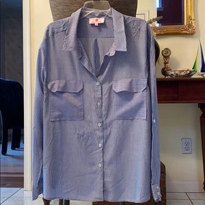 Long sleeve, white a blue striped shirt. Size XL